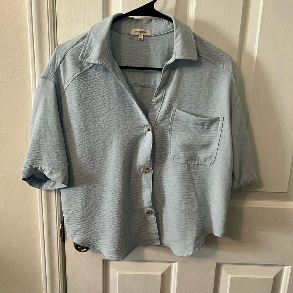 Light Blue Cropped Button-Up Shirt